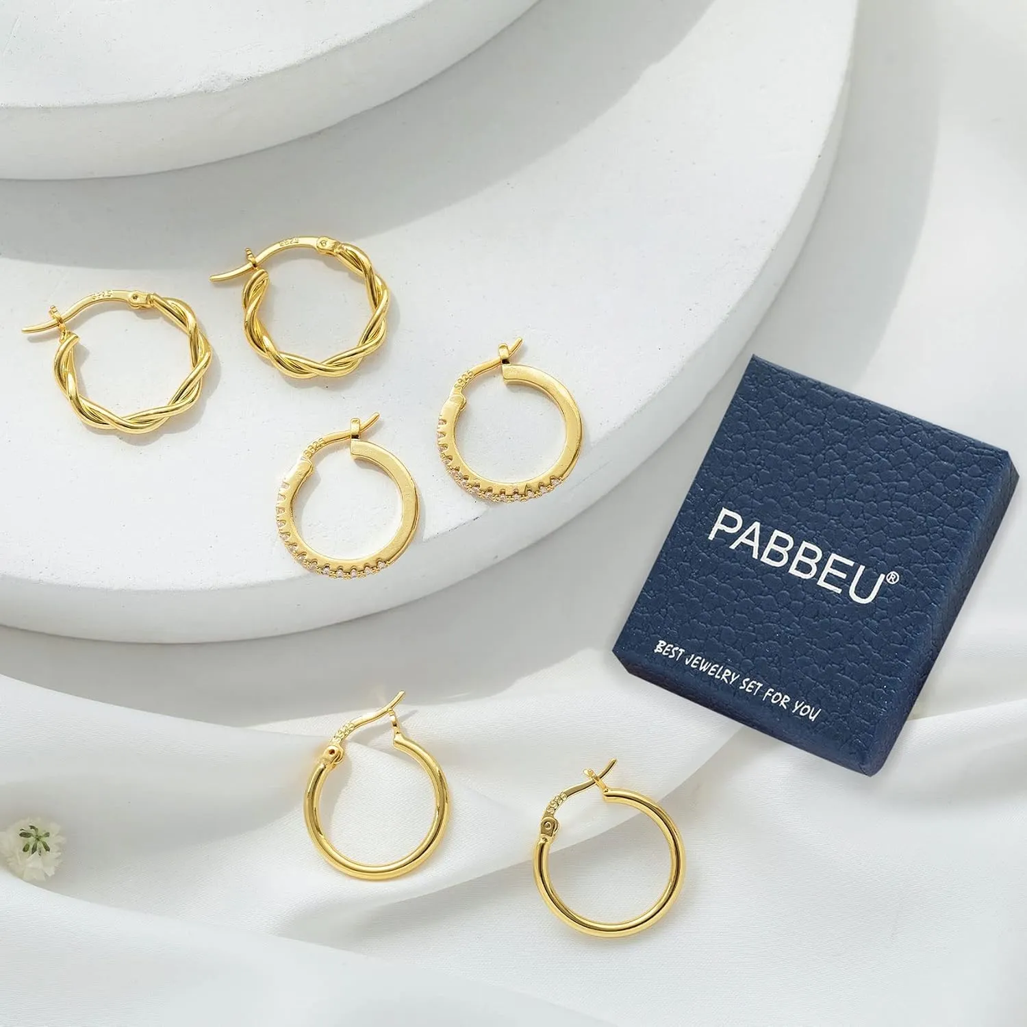 PABBEU Gold Hoop Earrings for Women Sterling Silver Post Small Gold Hoop Earrings 14k Real Gold Tiny Hypoallergenic Small Hoop Earrings Set for Women Men 13/15 /20mm