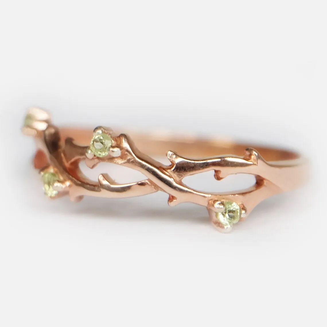 Peridot Leaf Wedding Band  - 14k Rose Gold Vermeil Wedding Band
