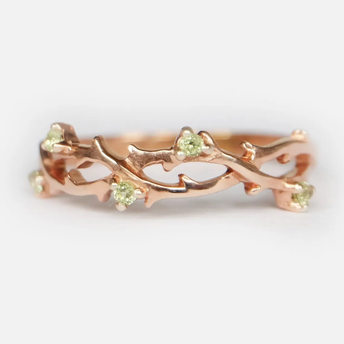 Peridot Leaf Wedding Band  - 14k Rose Gold Vermeil Wedding Band