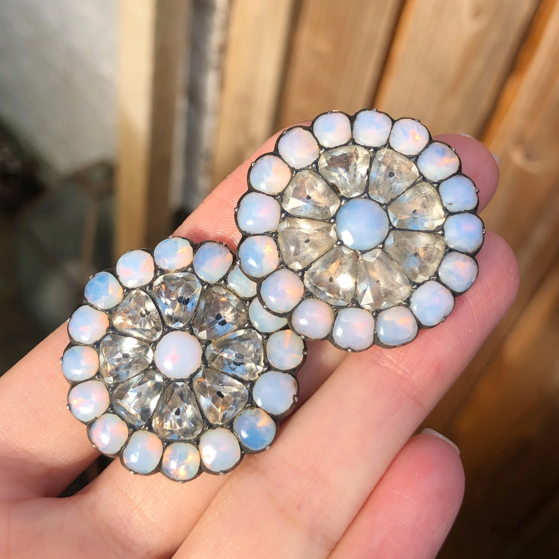 Reserved | Antique Georgian Black Dot Paste Opaline Silver Buttons