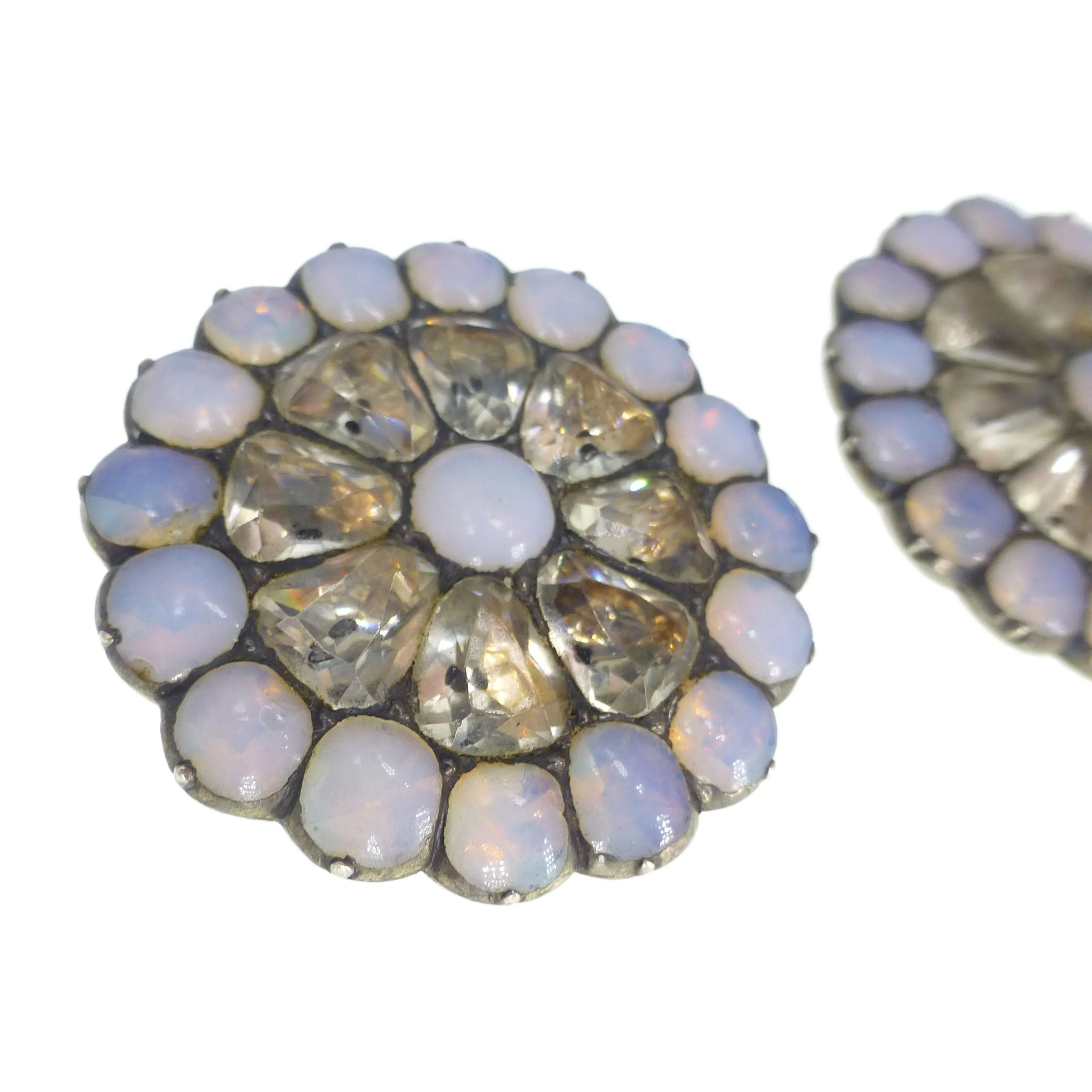 Reserved | Antique Georgian Black Dot Paste Opaline Silver Buttons
