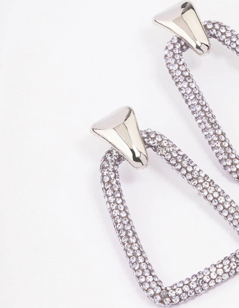 Rhodium Large Diamante Drop Earrings