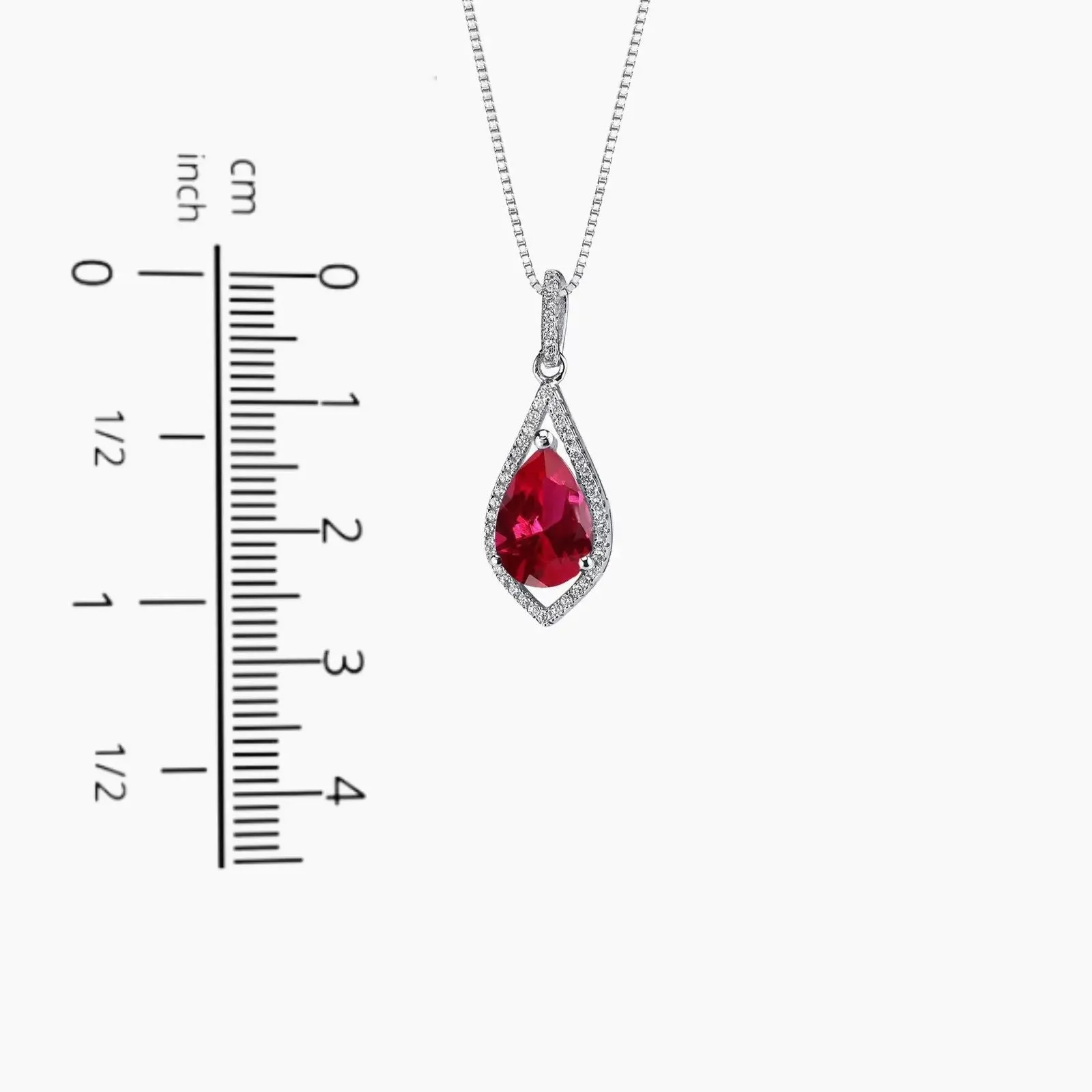 Ruby Pear Shape Designer Pendant Necklace in Sterling Silver