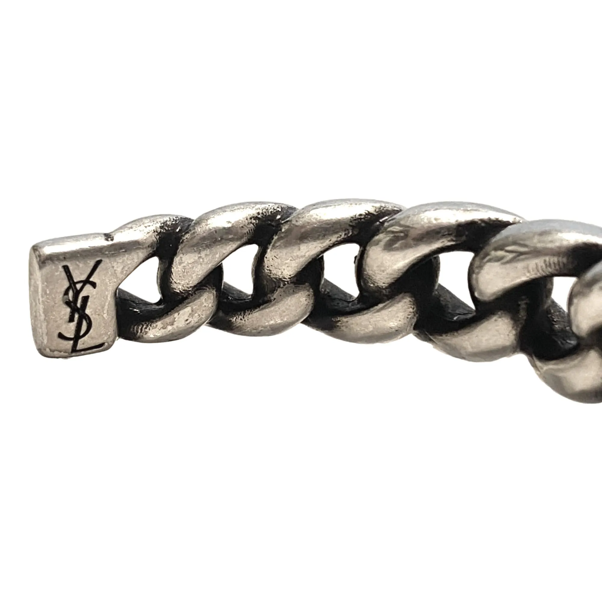 Saint Laurent Silver Gunmetal Chain Link Cuff Bracelet