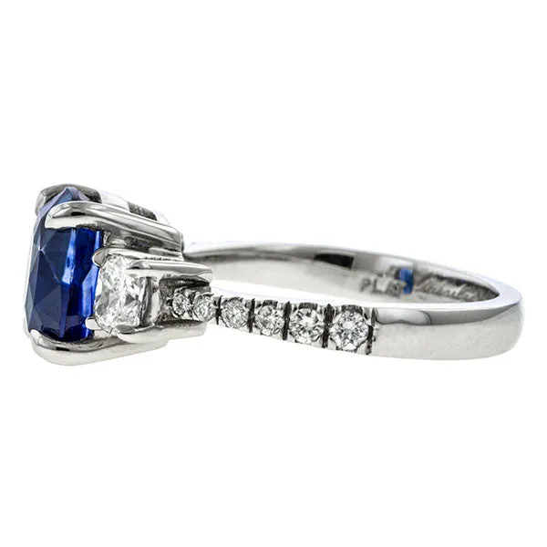 Sapphire & Diamond Ring, Cushion 3.24ct.