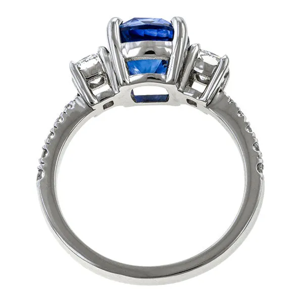 Sapphire & Diamond Ring, Cushion 3.24ct.