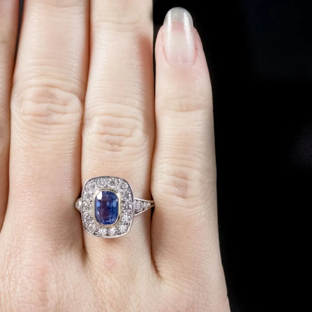 Sapphire Diamond Cluster Ring 18Ct White Gold