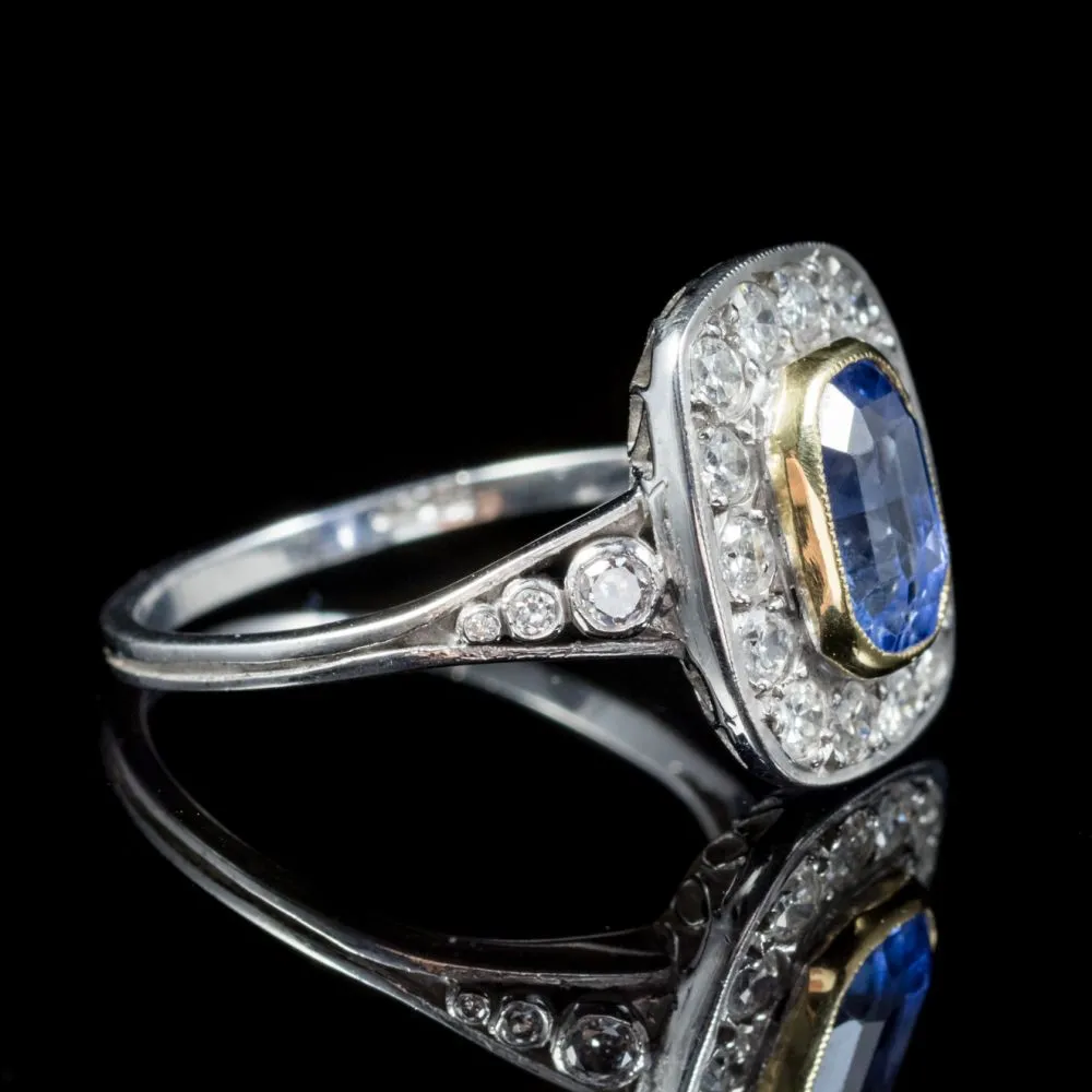 Sapphire Diamond Cluster Ring 18Ct White Gold