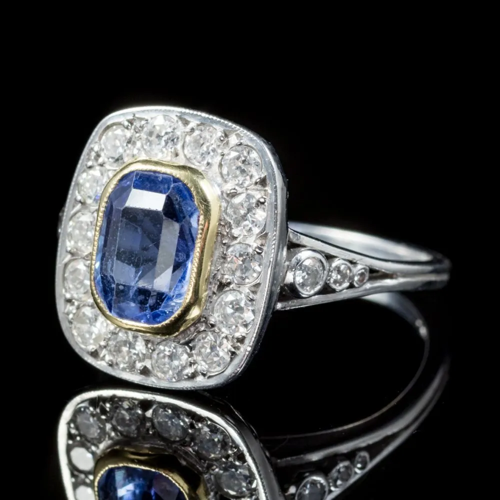 Sapphire Diamond Cluster Ring 18Ct White Gold