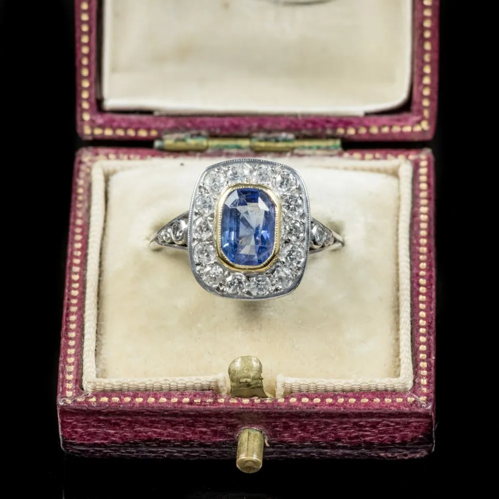 Sapphire Diamond Cluster Ring 18Ct White Gold
