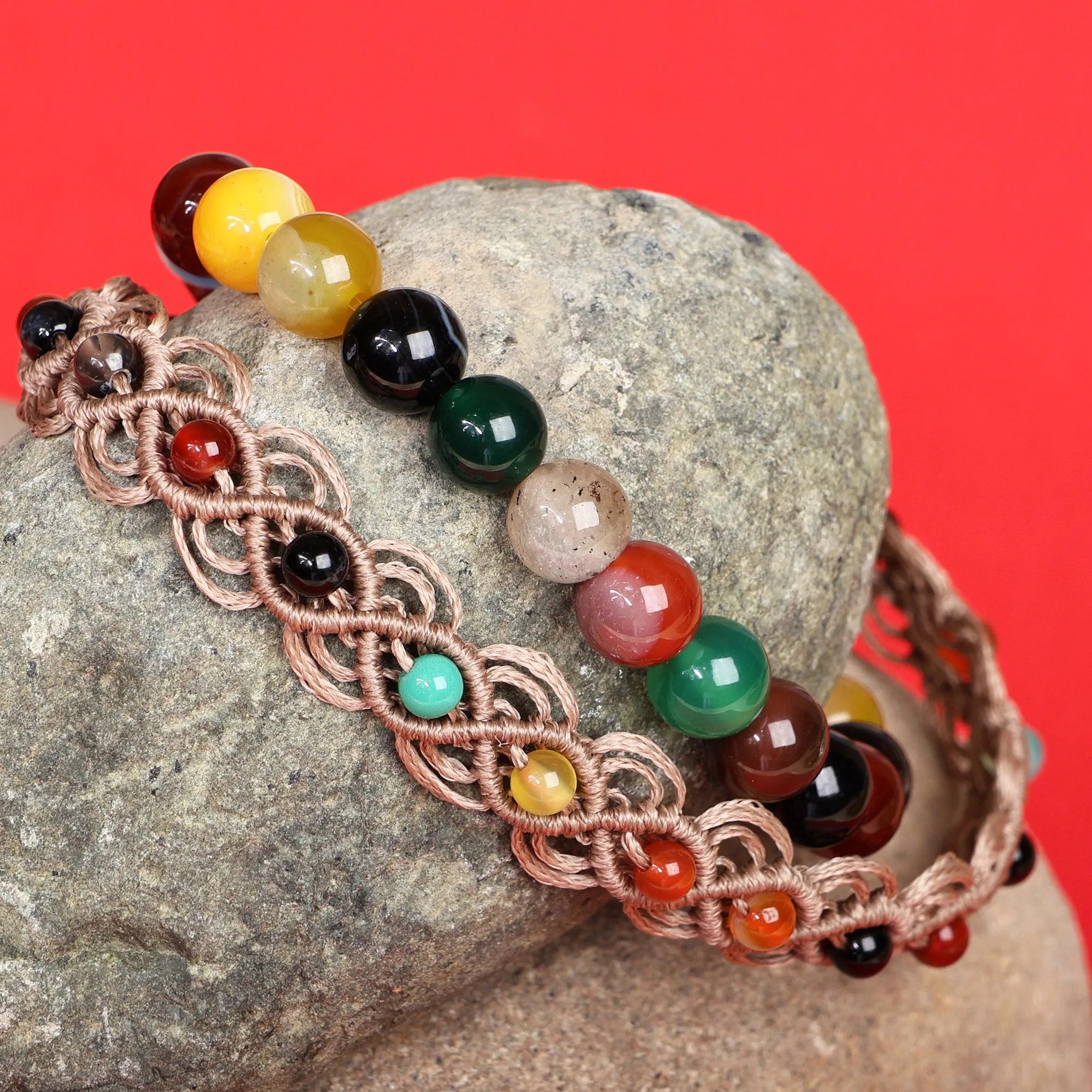 Set of 2 Agate Beaded Bracelets Handcrafted in Armenia - Colorful Agate | NOVICA