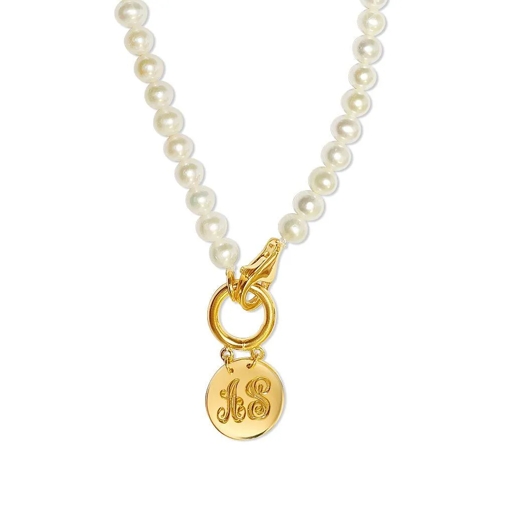 Solid Gold Brigette Pearl Disc Necklace