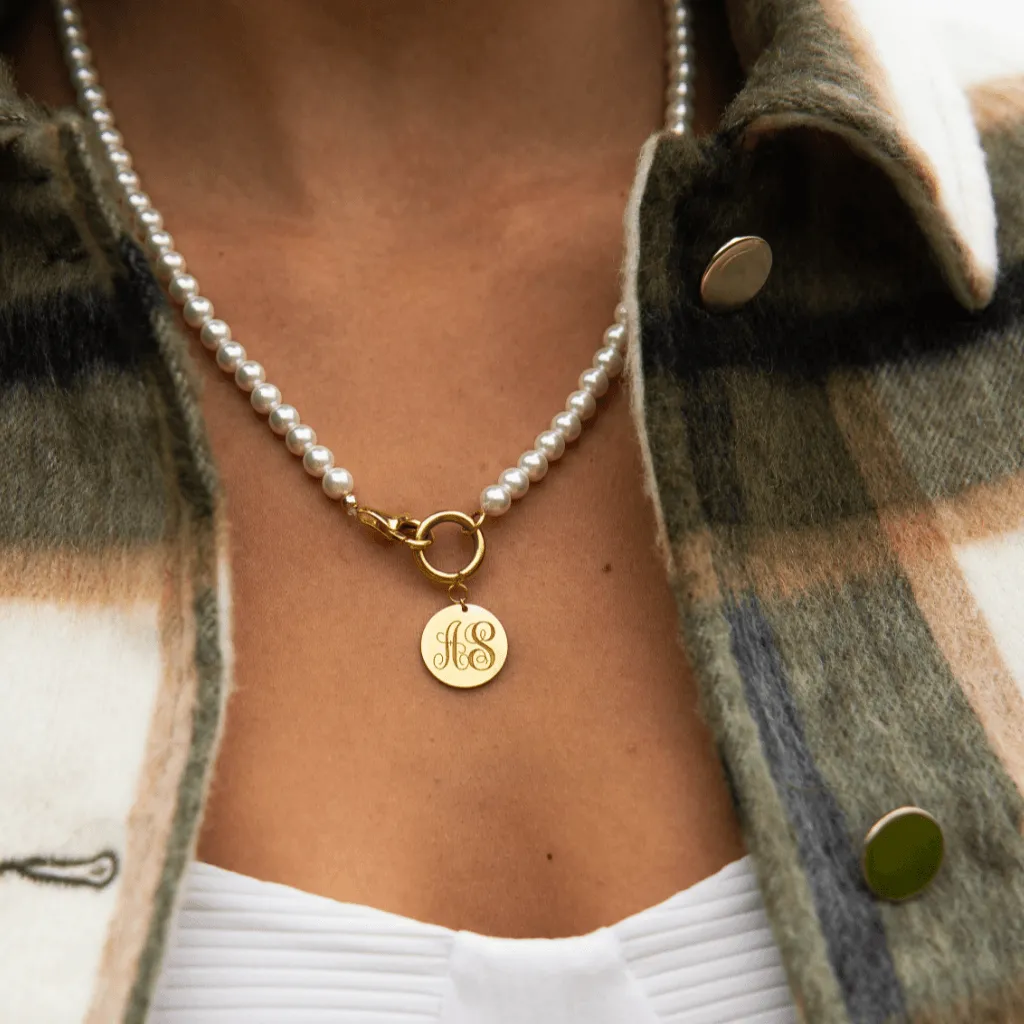 Solid Gold Brigette Pearl Disc Necklace