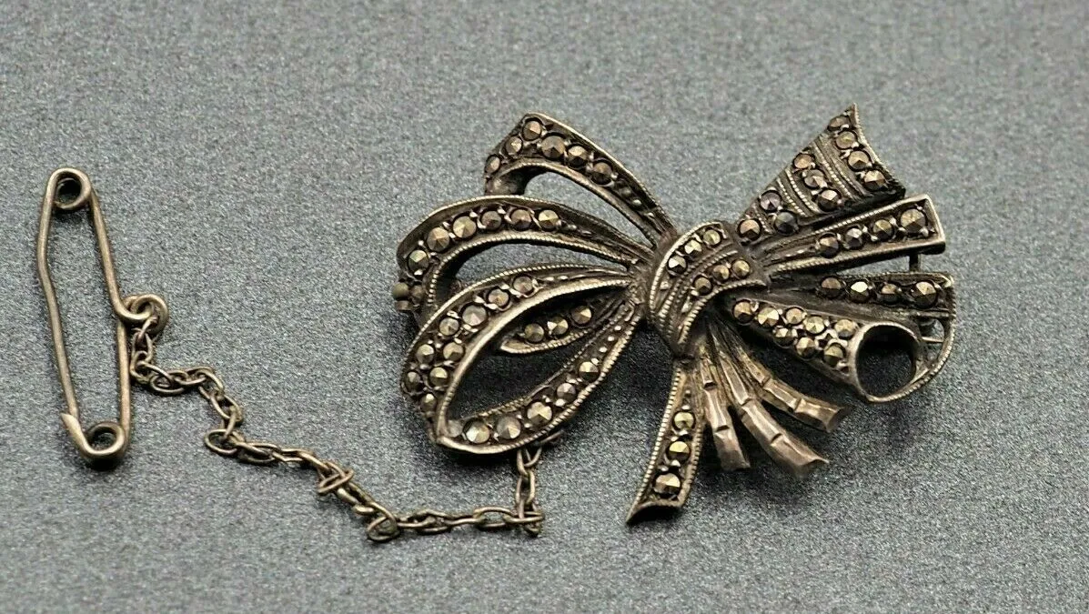 Sterling Silver Marcasite Bow Brooch