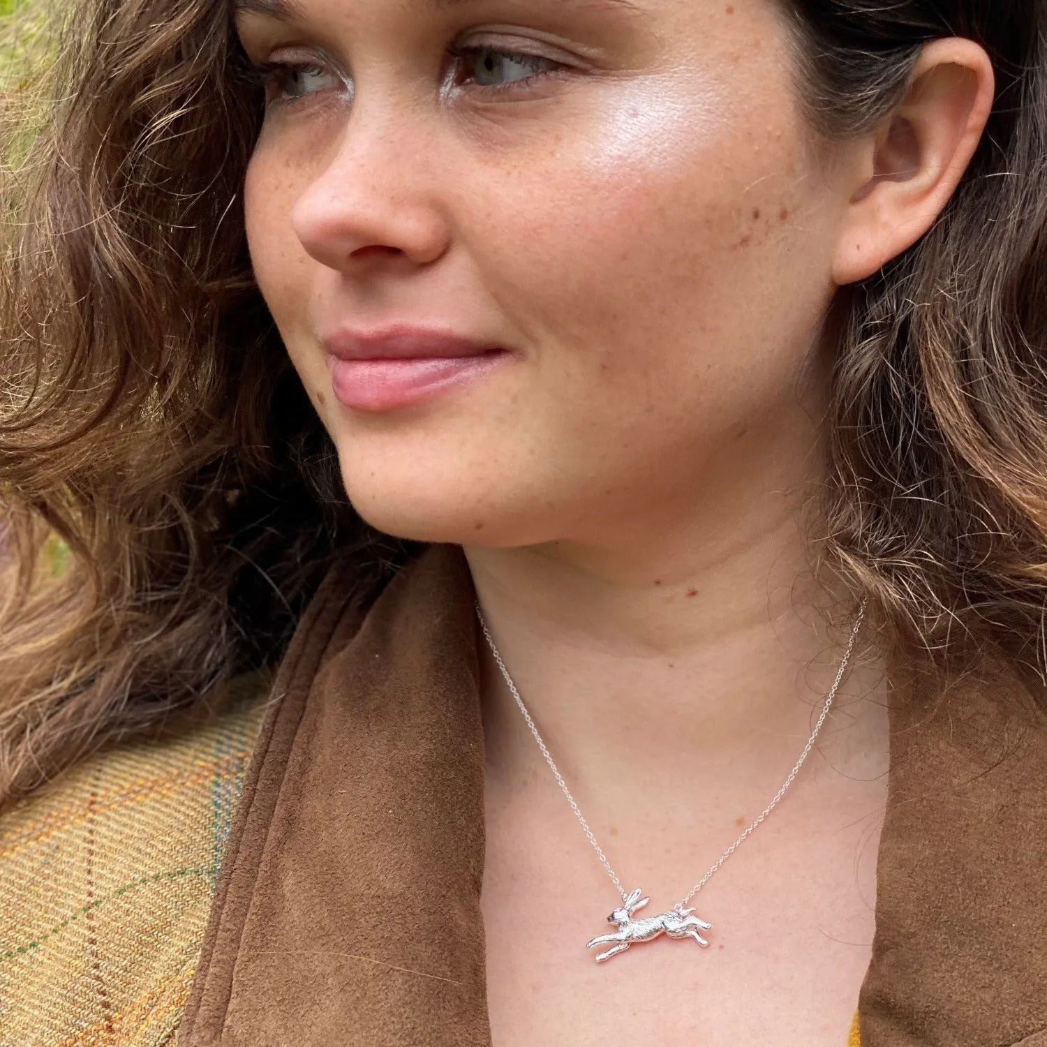 Sterling Silver Running Hare Necklace