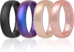 ThunderFit Women Silicone Wedding Bands, Breathable Leaf Cross Pattern Rubber Engagement Rings 5.5mm Wide 1.6mm Thick - 1/4 Variety Multipack