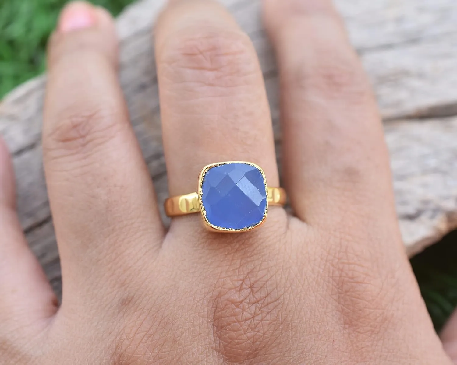 Veracity Jewelry Gold Plated Gemstone Rings For Women & Girls - Jewelry For Women's Birthday Anniversary Wife Mom Girlfriend Sister - Western Style Handmade Jewelry (Blue chalcedony)