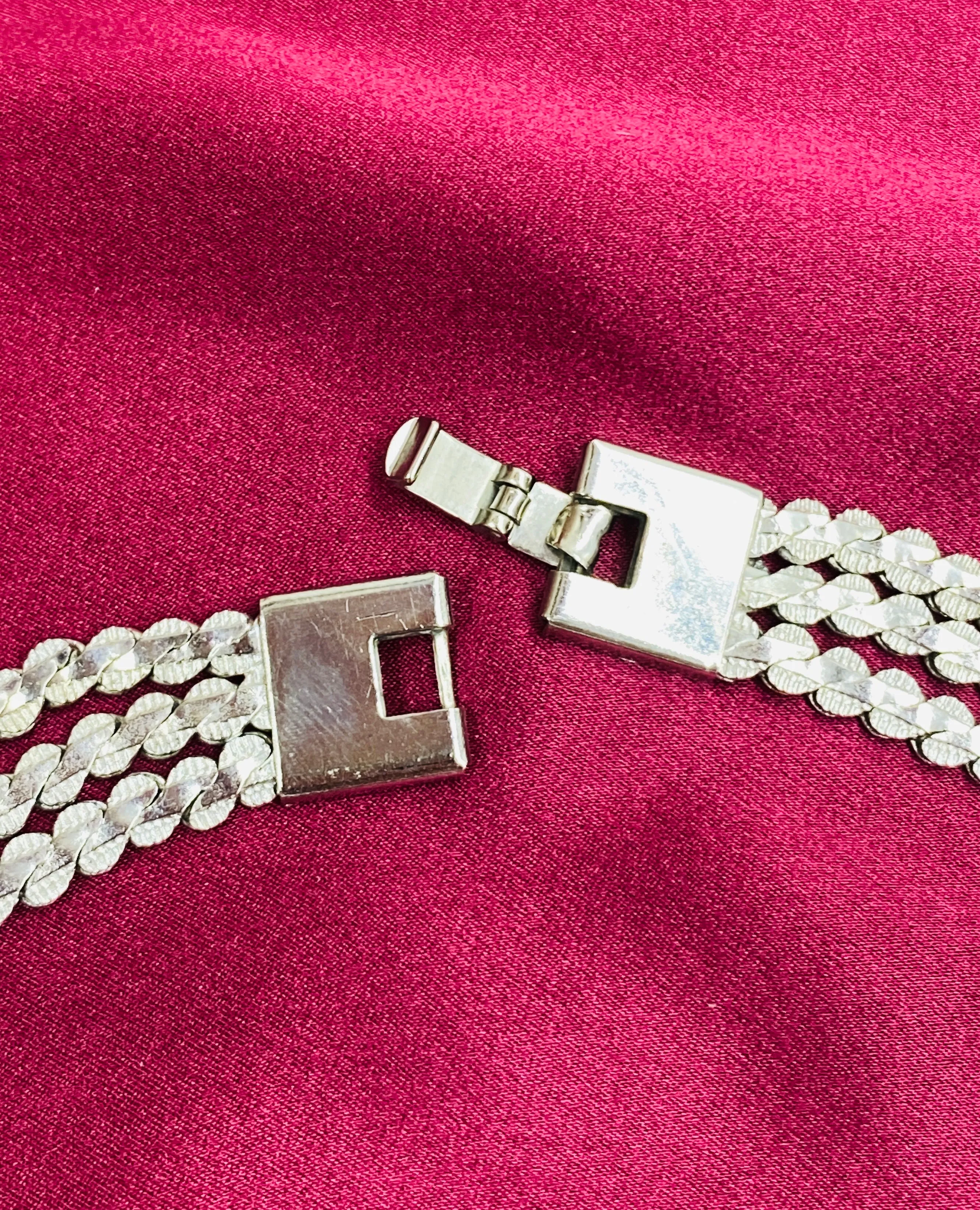 Vintage 3 Strand Flat Silver Chain Necklace