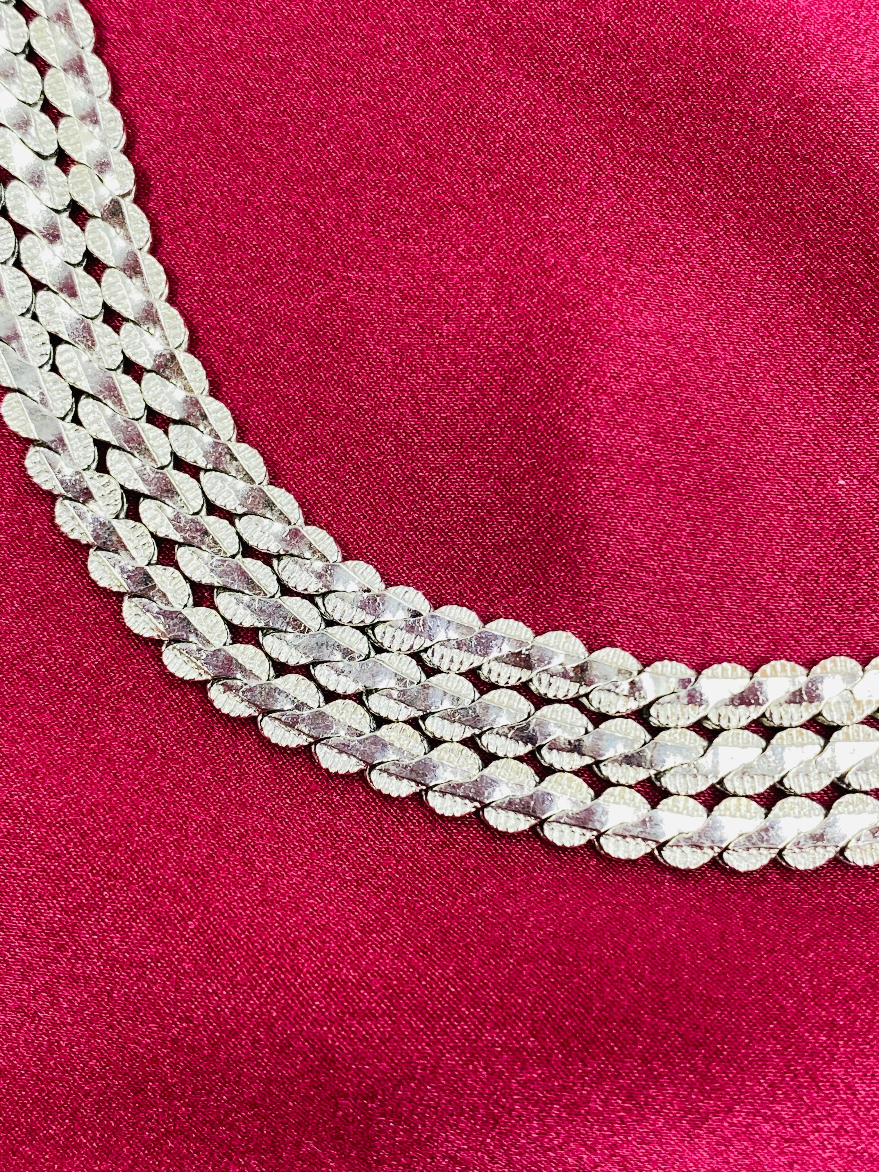Vintage 3 Strand Flat Silver Chain Necklace