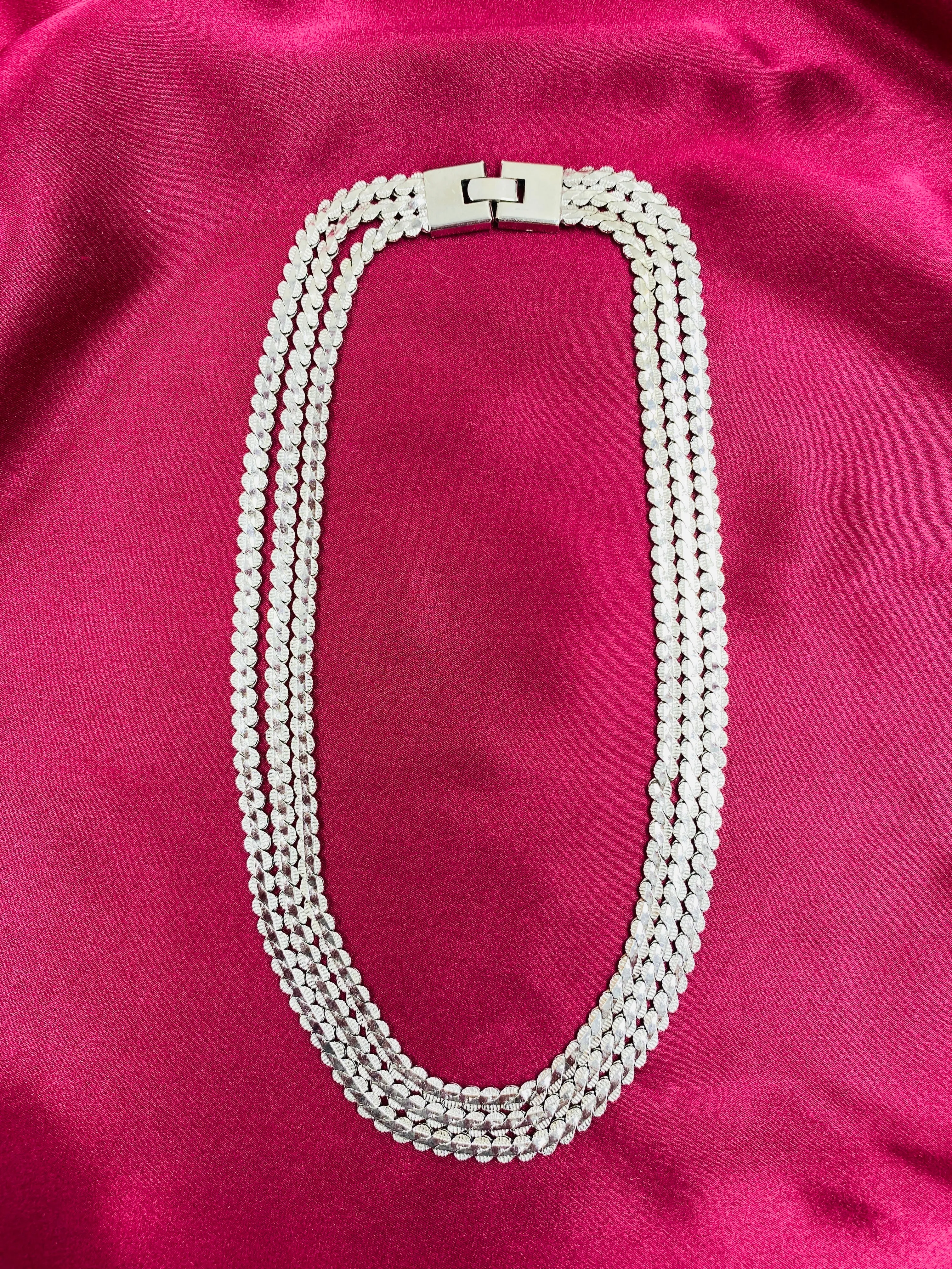 Vintage 3 Strand Flat Silver Chain Necklace