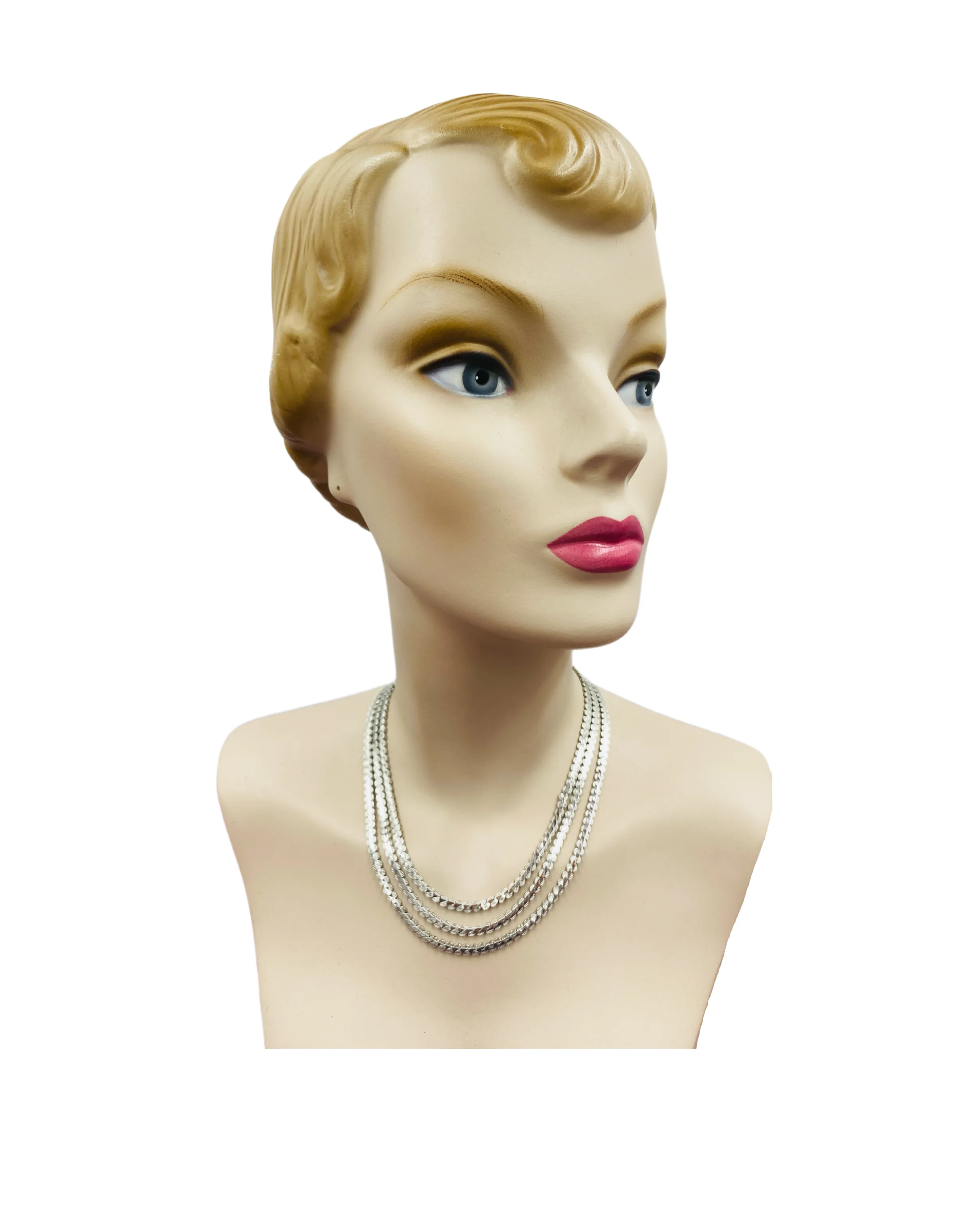 Vintage 3 Strand Flat Silver Chain Necklace