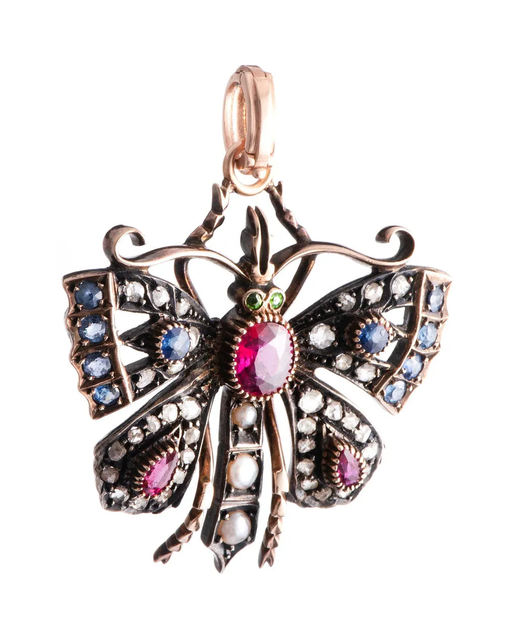 Vintage Multi Stone Butterfly Pendant