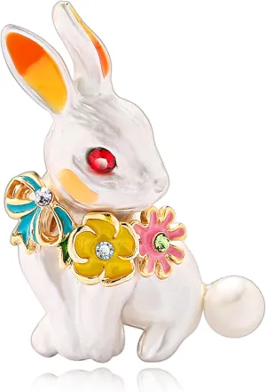Women Classical Animal Wreath Rabbit Brooches for Easter Floral Cute Bunny Brooch for Girl Enamel Pin Corsage Scarf Clips