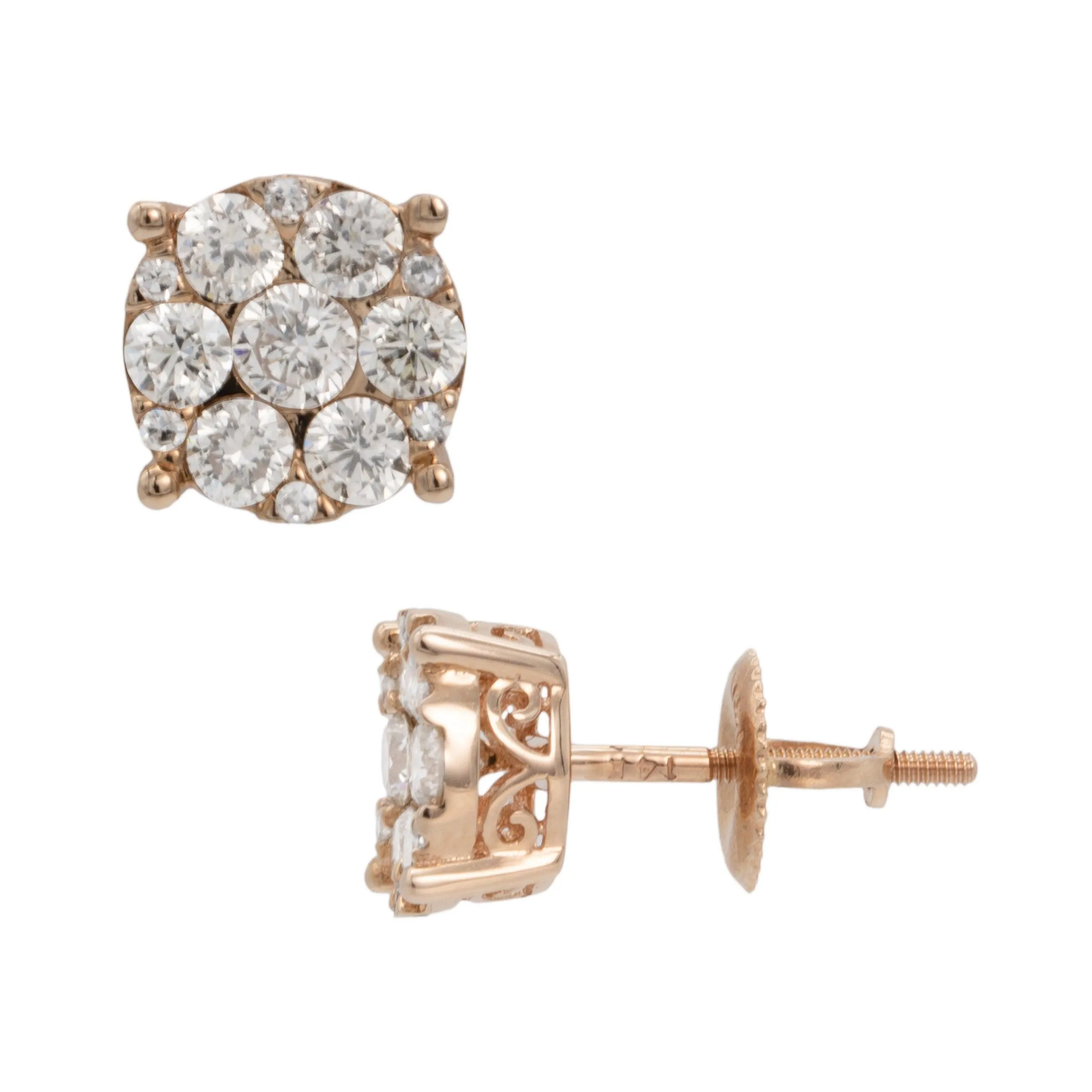Women's Flower Cluster Diamond Stud Earrings 1.14ct 14K Rose Gold
