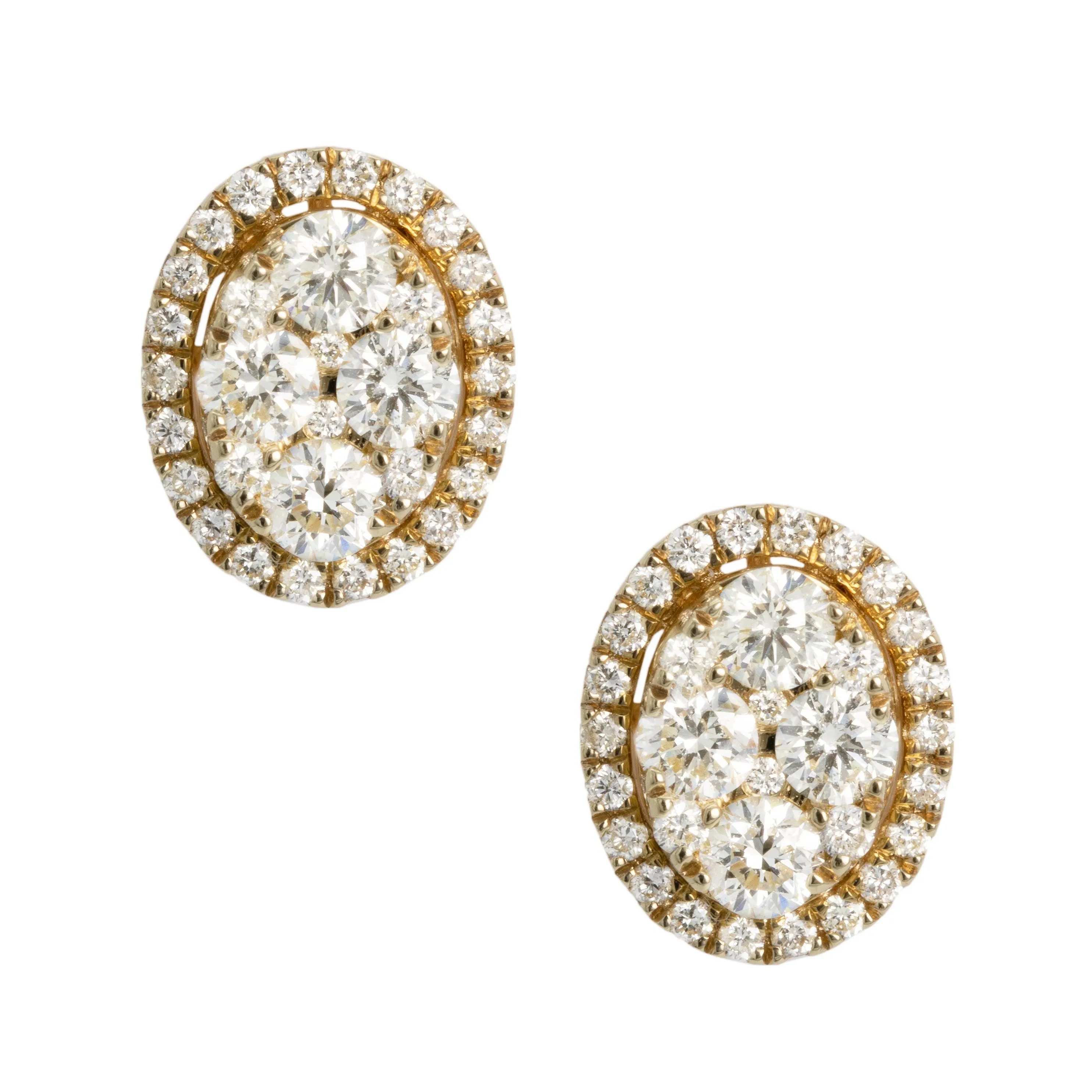 Women's Oval Halo Cluster Diamond Stud Earrings 1.15ct 14K Yellow Gold