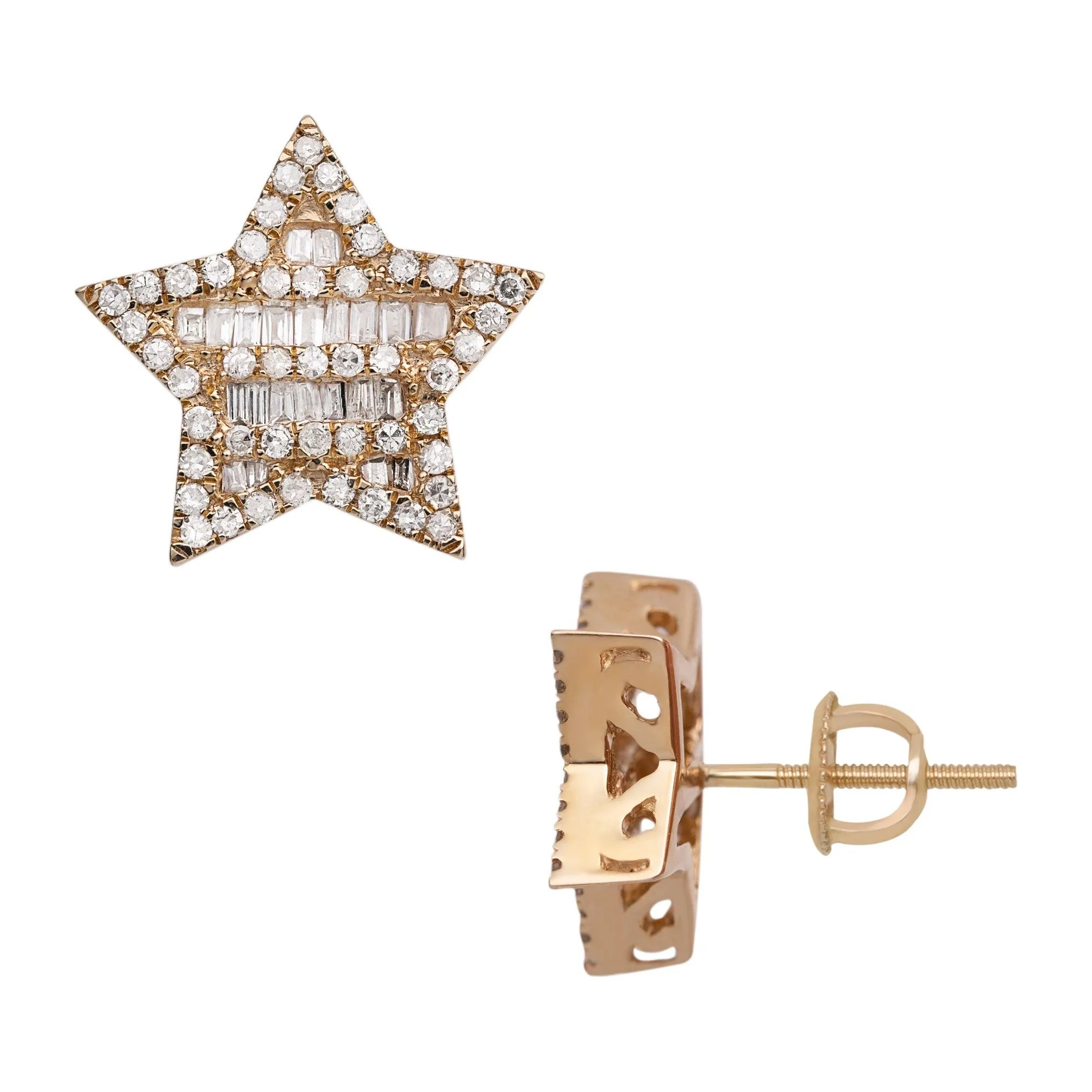 Women's Star Diamond Stud Earrings 0.85ct 14K Yellow Gold
