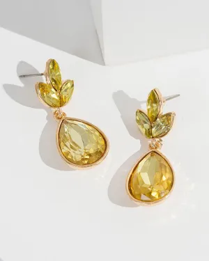 Yellow Crystal Cluster Drop Earrings
